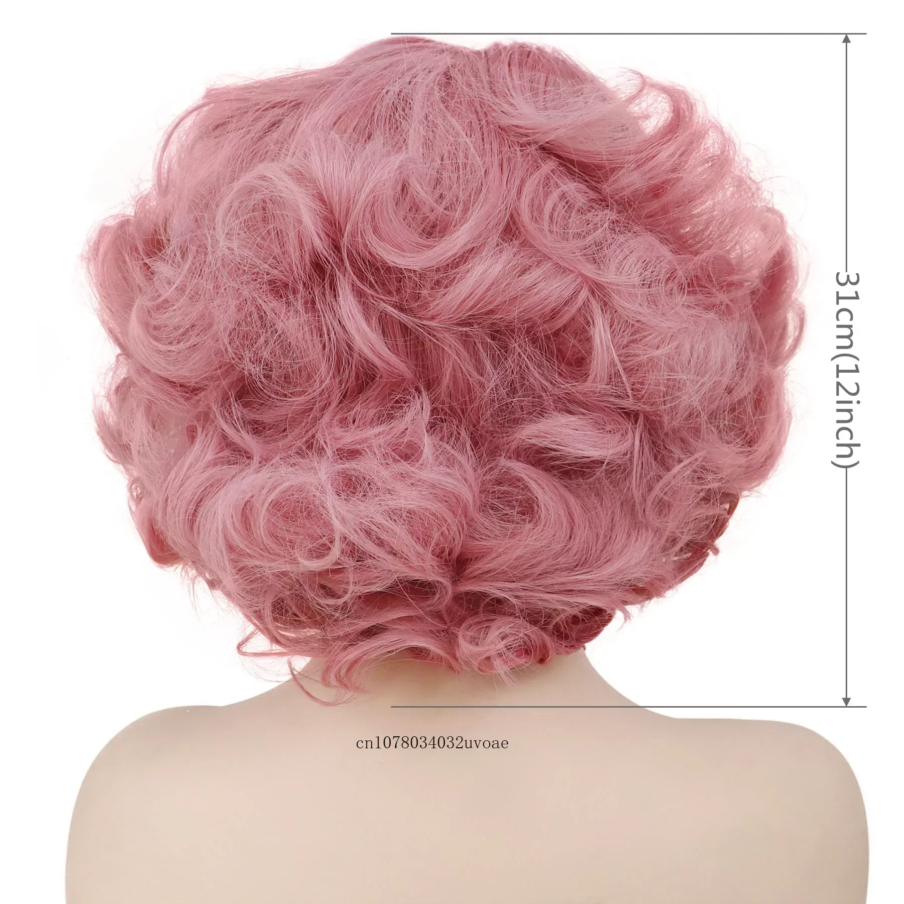 Синтетические розовые парики для косплея для женщин, короткие вьющиеся волосы, парик с боковой челкой, цветные пушистые локоны, парики для костюмов на Хэллоуин для девочек - 1