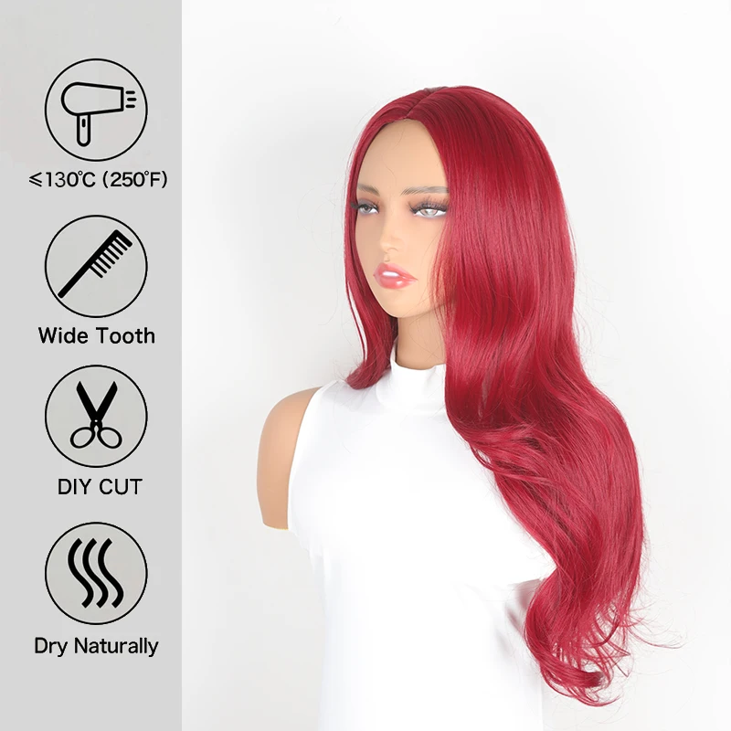 Модная повседневная повязка на голову с челкой из восьми символов, Розово-красный Натуральный пушистый парик из высокотемпературного шелка для женщин - 1