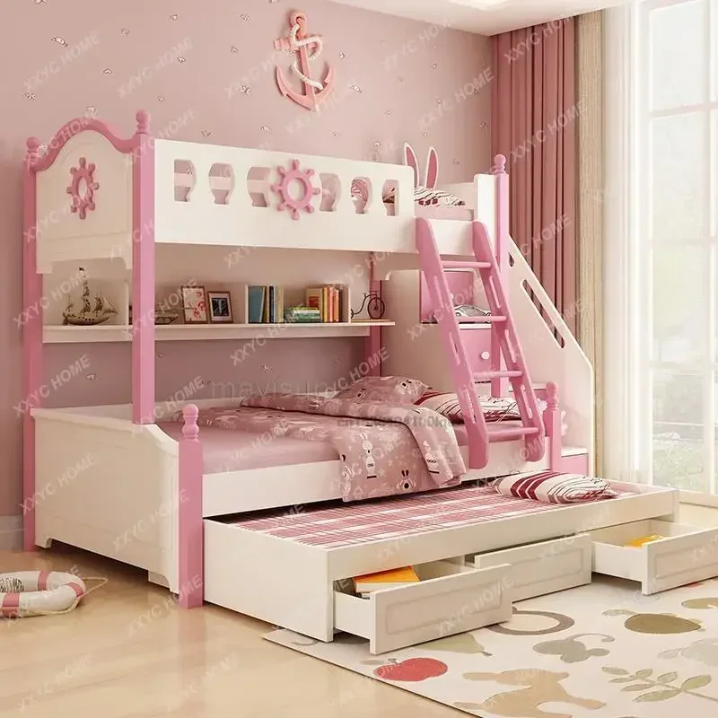 Современная маленькая квартира в скандинавском стиле, детская двухслойная кровать с выдвижными ящиками, раскладная комбинированная детская деревянная двухъярусная кровать для мальчиков - 1
