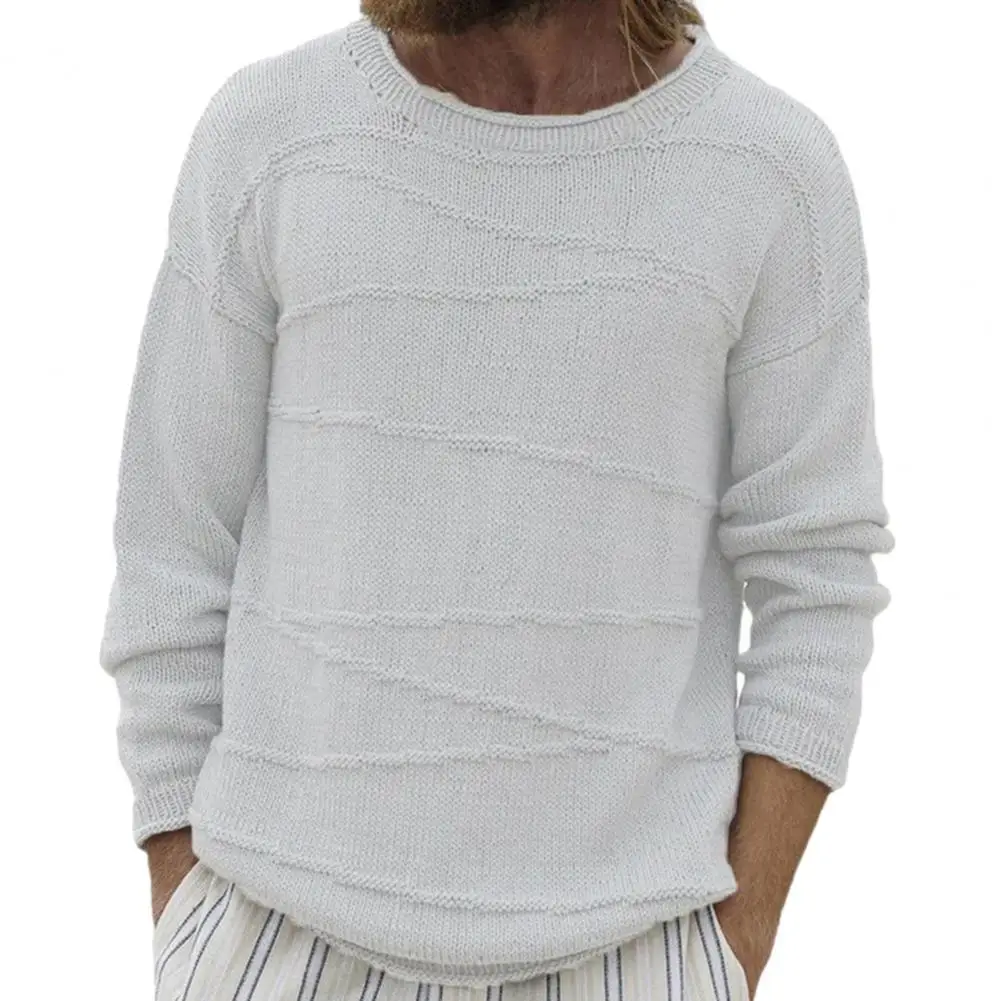 Мужской свитер с манжетами в рубчик, стильные мужские зимние свитера, пуловеры свободного кроя, топы с манжетами в рубчик, дизайн с круглым вырезом, однотонный - 2
