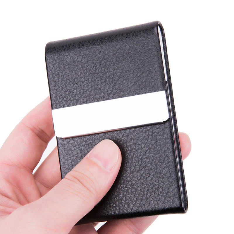 Модный держатель для визитных карточек из искусственной кожи с магнитной пряжкой, тонкий карманный держатель для именных карточек, футляр для кредитных карт из нержавеющей стали, футляр для удостоверения личности - 2