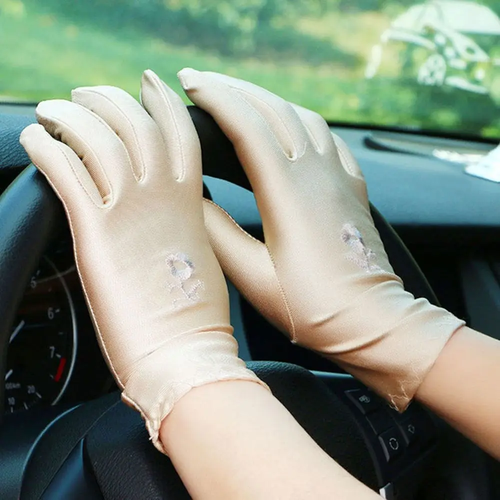 1 пара женских эластичных вышитых тонких солнцезащитных перчаток Солнцезащитные варежки Водительские перчатки Летние варежки - 2