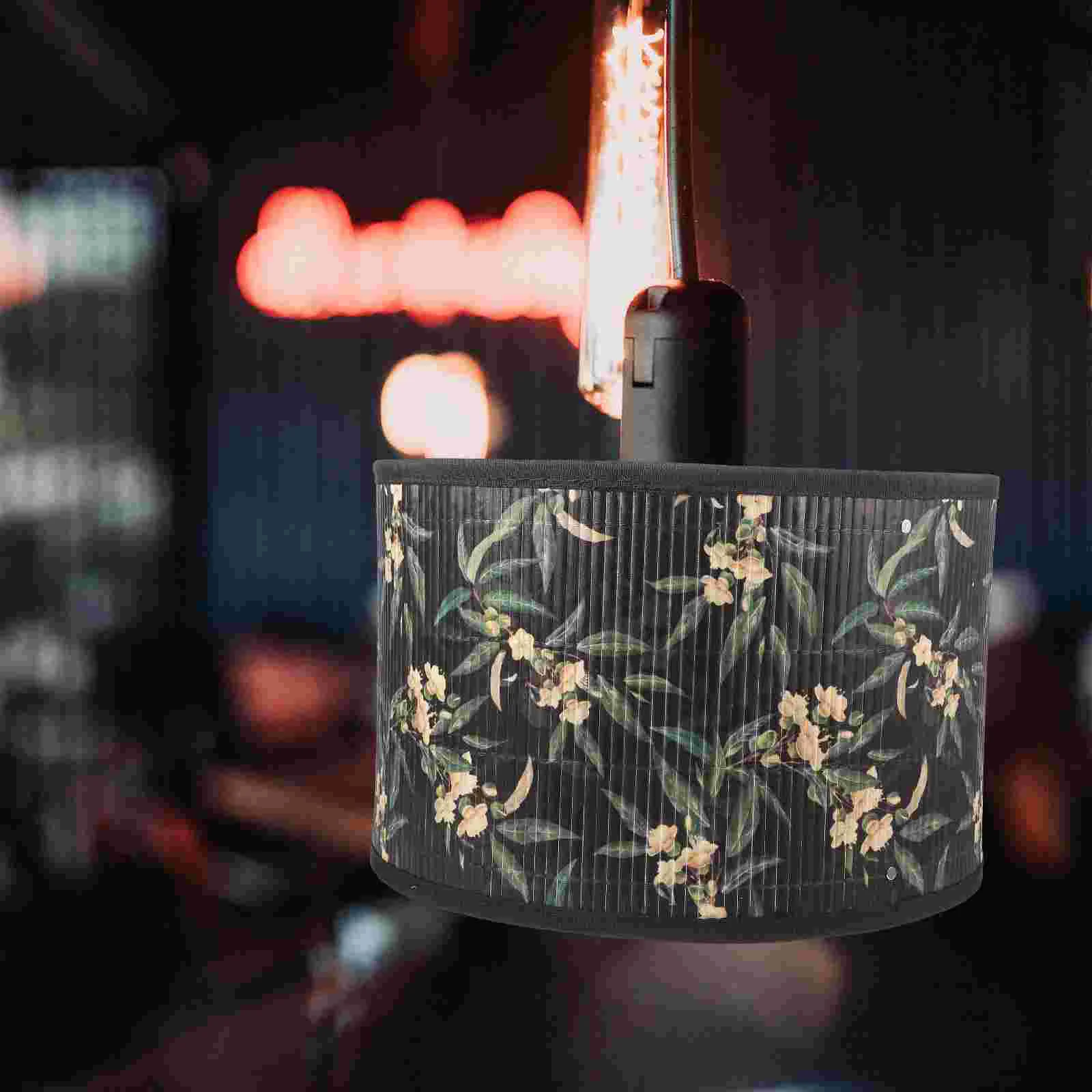 Бамбуковый абажур с цветочным принтом, крышка лампы с винтажной растительной печатью, сменный абажур для лампы - 2