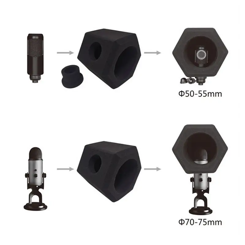 Микрофонный звуковой щит, пенопластовые чехлы для микрофонов, портативный акустический фильтр для микрофонов студий звукозаписи с диагональю 1,96-2,95 дюйма - 2