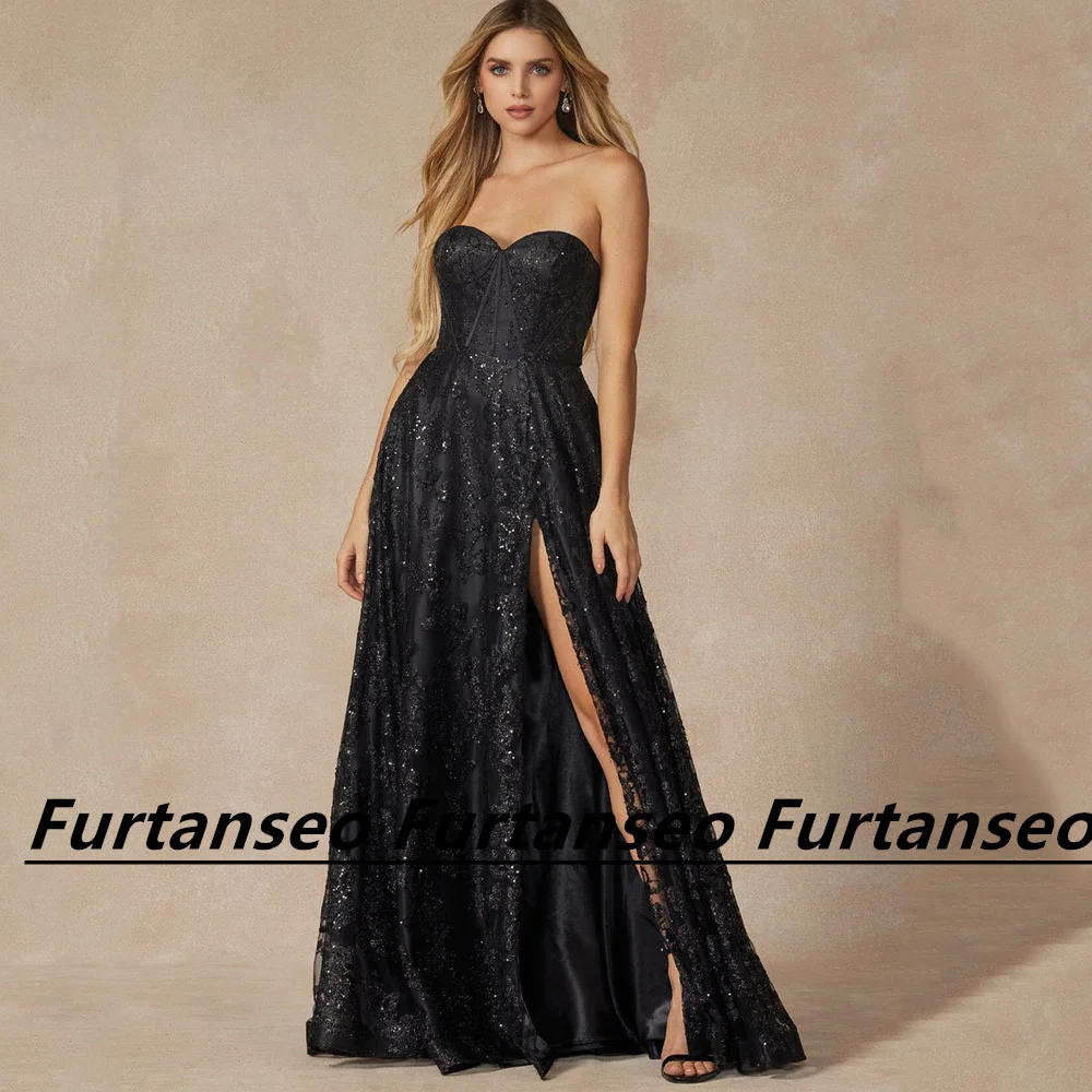 Классические платья Furtanseo для выпускного вечера с круглым вырезом, без рукавов, юбка с разрезом, Модное вечернее платье трапециевидной формы с открытой спиной - 2