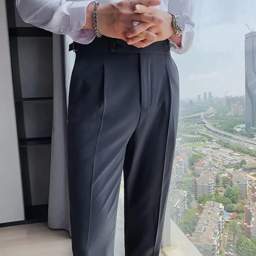 Мужские брюки Классические Мужские Офисные Брюки Slim Fit С Высокой Талией И Винтажными Карманами для Официальных Мужских Брюк В Деловом Стиле - 2