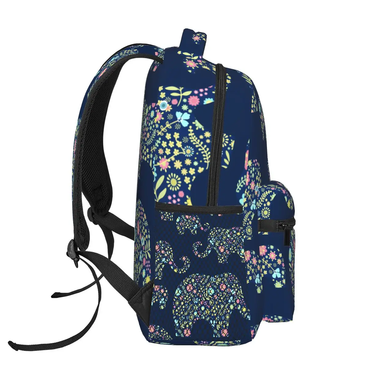Повседневный новый простой женский рюкзак для подростковых путешествий, сумка через плечо с цветочными слонами на синем фоне - 2