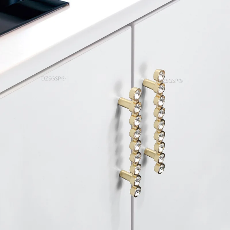 Золотая Дверная ручка шкафа Ручка выдвижного ящика Скандинавский набор с бриллиантами Современная Простая Легкая Роскошная Дверная ручка шкафа - 2