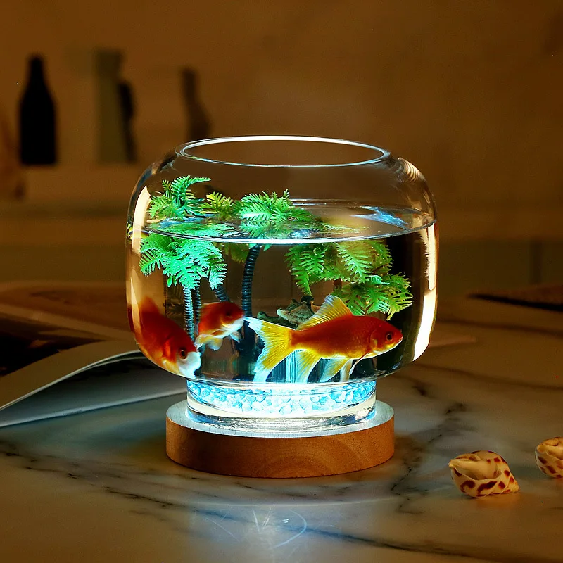 Аквариум творческий маленький круглый стеклянный аквариум для рыб экологический аквариум для золотых рыбок базовое освещение боевой аквариум для рыб аксессуары для аквариума 5V, - 2