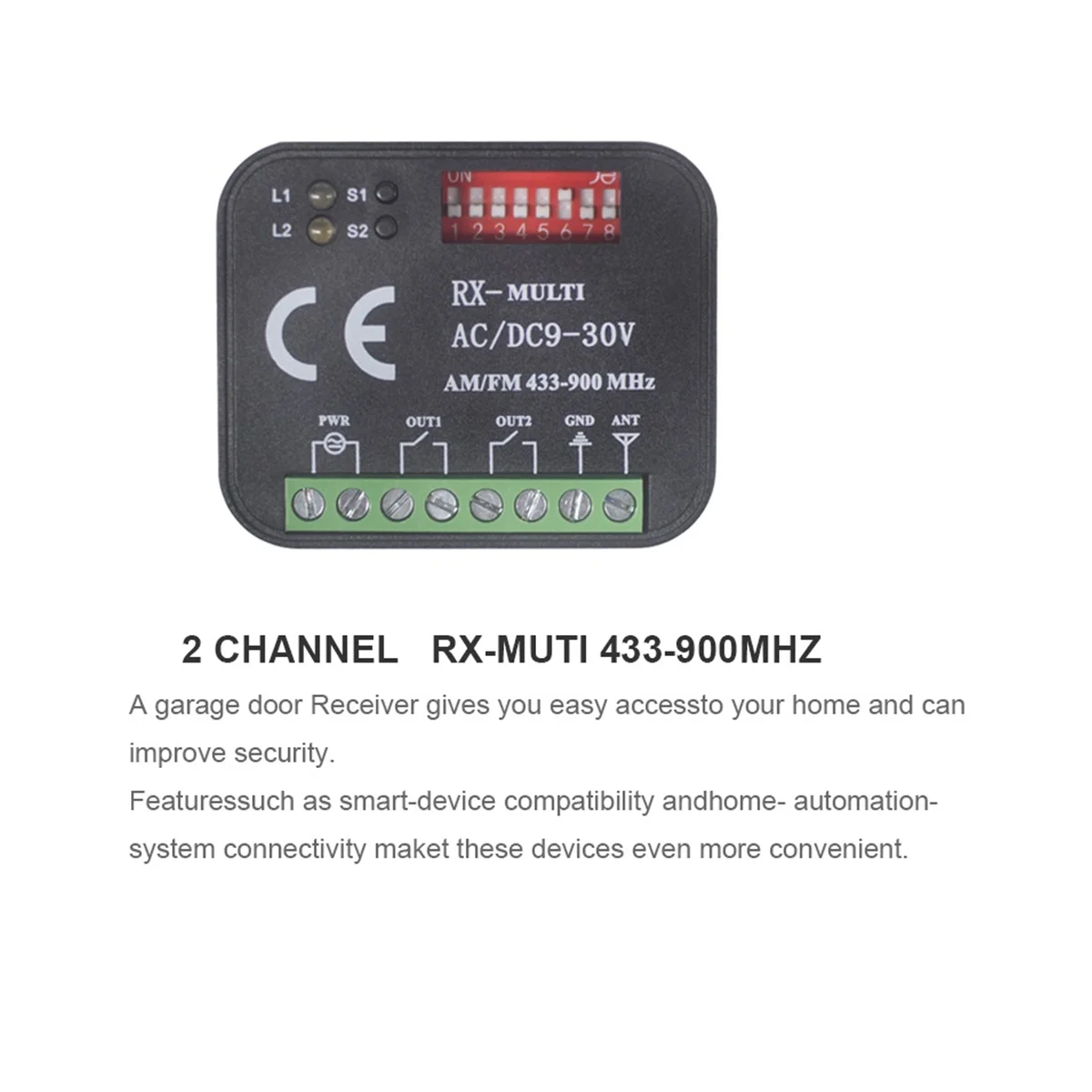 Универсальный приемник дистанционного управления гаражными воротами 2-канальный переключатель контроллера для передатчика RX Multi Frequency 433-900 МГц Белый - 2