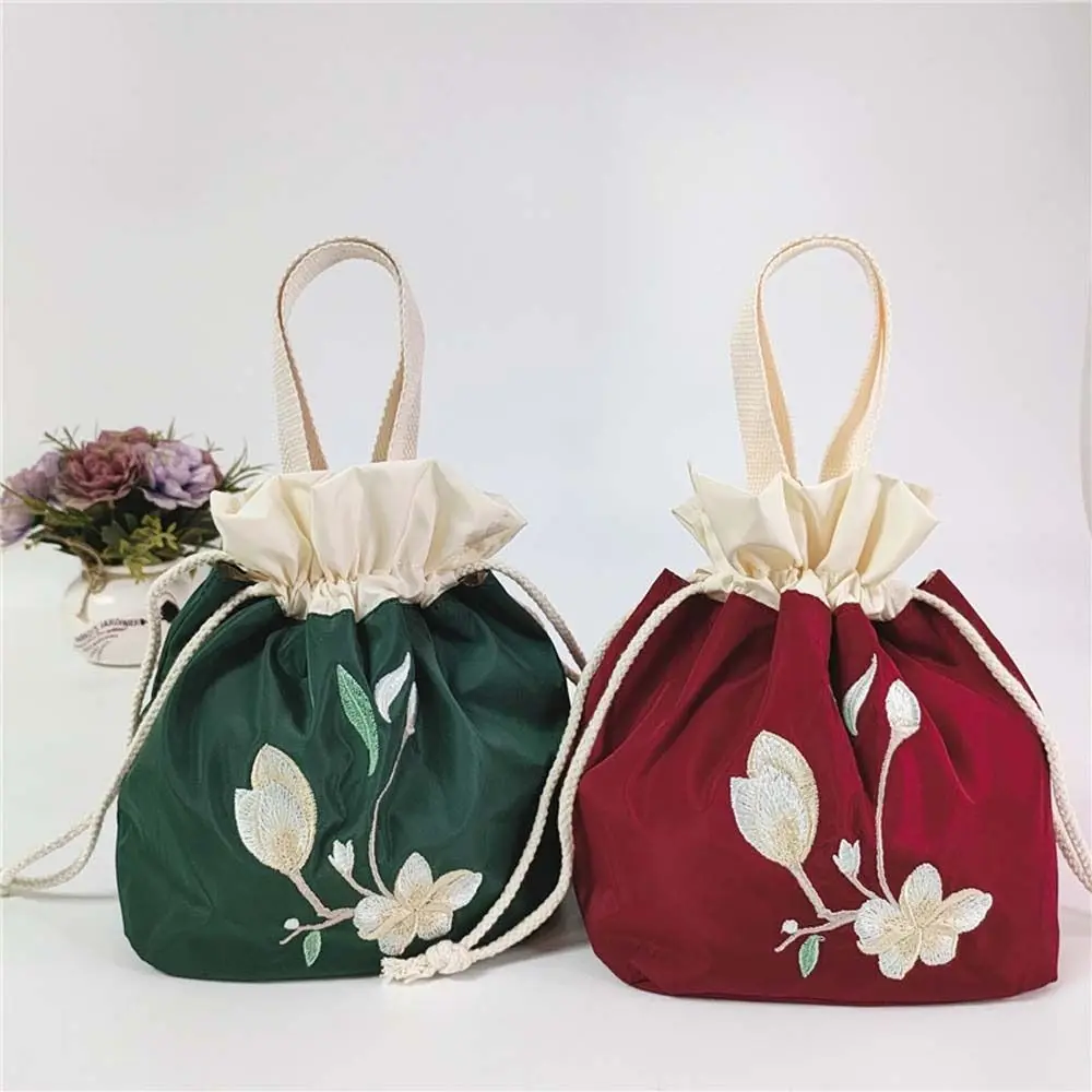 Атласная шелковая вышивка, цветочная сумочка, сумка для мамы, сумка Hanfu на завязках в корейском стиле, кошелек, Хозяйственная сумка, Цветочная сумка-ведро - 2