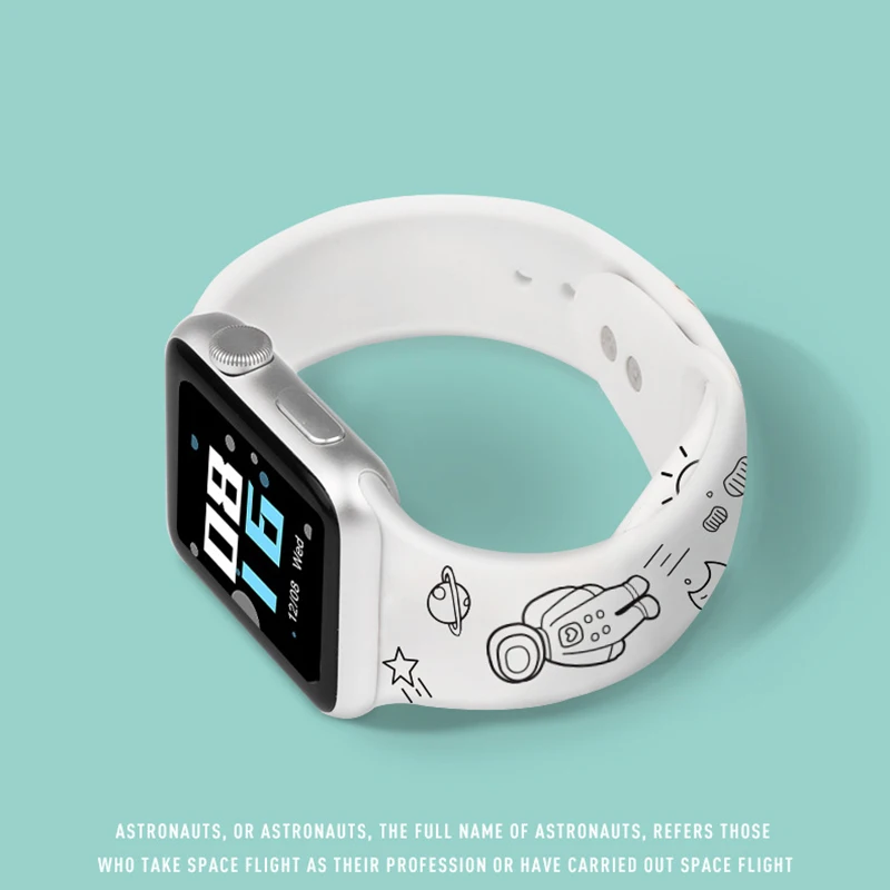 Индивидуальный Трендовый Мультяшный Браслет для Apple Watch iWatch 6 SE 5 4 3 38 мм 40 42 44 Мужской и Женский Студенческий Молодежный Резиновый Браслет - 2