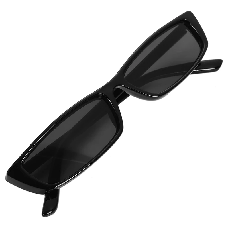4X Винтажные прямоугольные солнцезащитные очки Женские солнцезащитные очки в маленькой оправе Ретро-очки S17072 Черная оправа Черный - 2