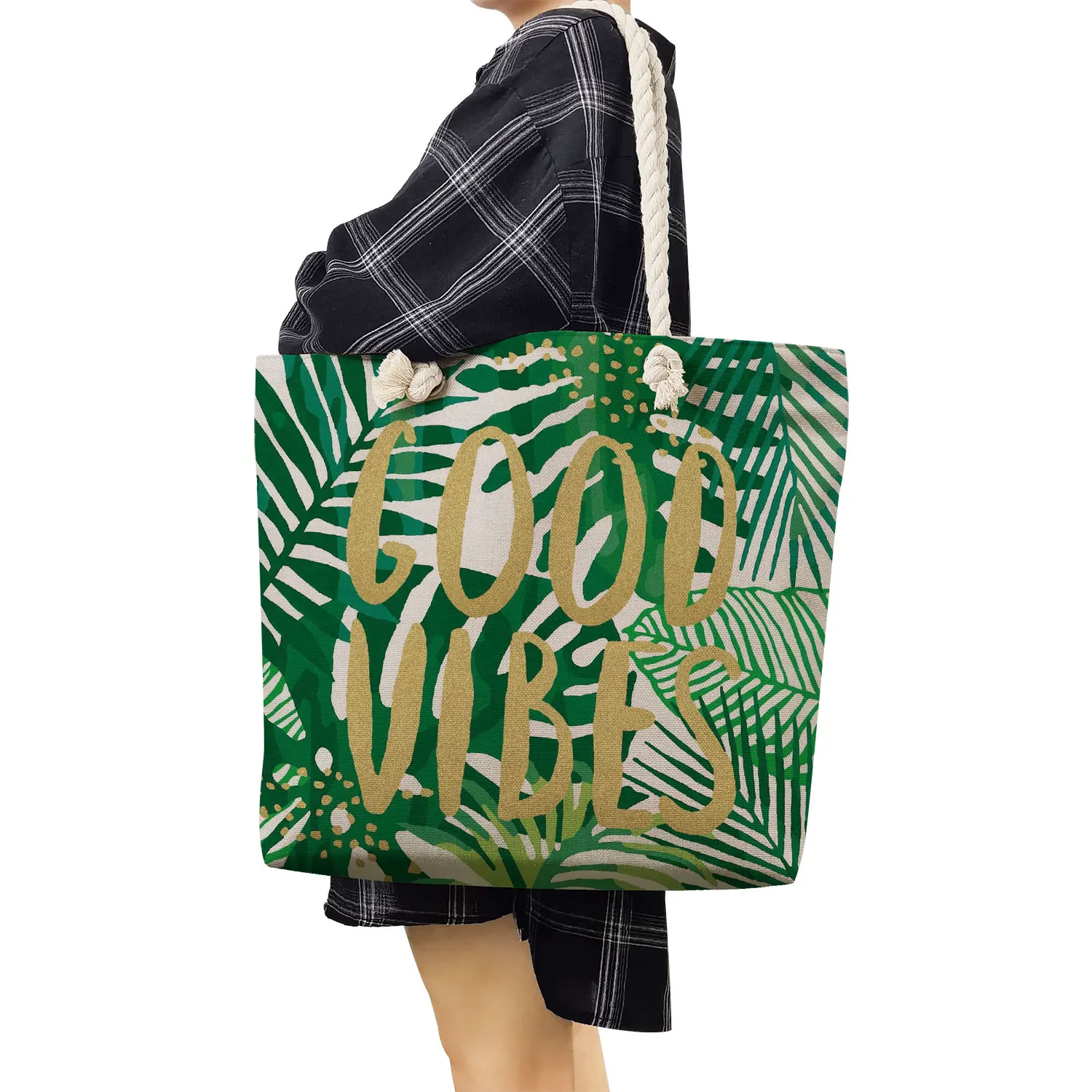 Новая Пляжная сумка-Тоут, Модная Женская Летняя Сумка С Листьями Тропической Пальмы Монстеры, Льняная Сумка Для покупок - 2