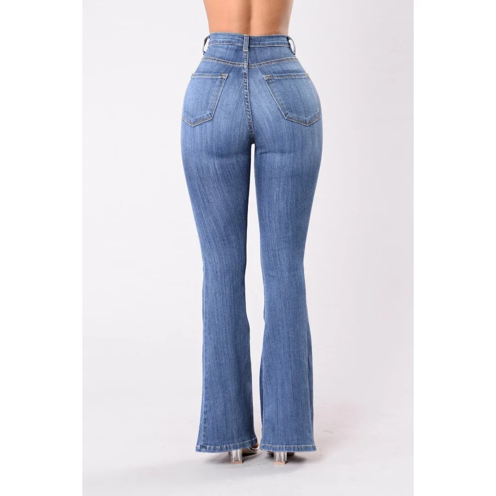 Женские джинсовые брюки, женские тонкие брюки с высокой талией, расклешенные от бедер джинсы, женские джинсовые брюки с высокой талией, женские синие джинсы Calca Jeans - 2