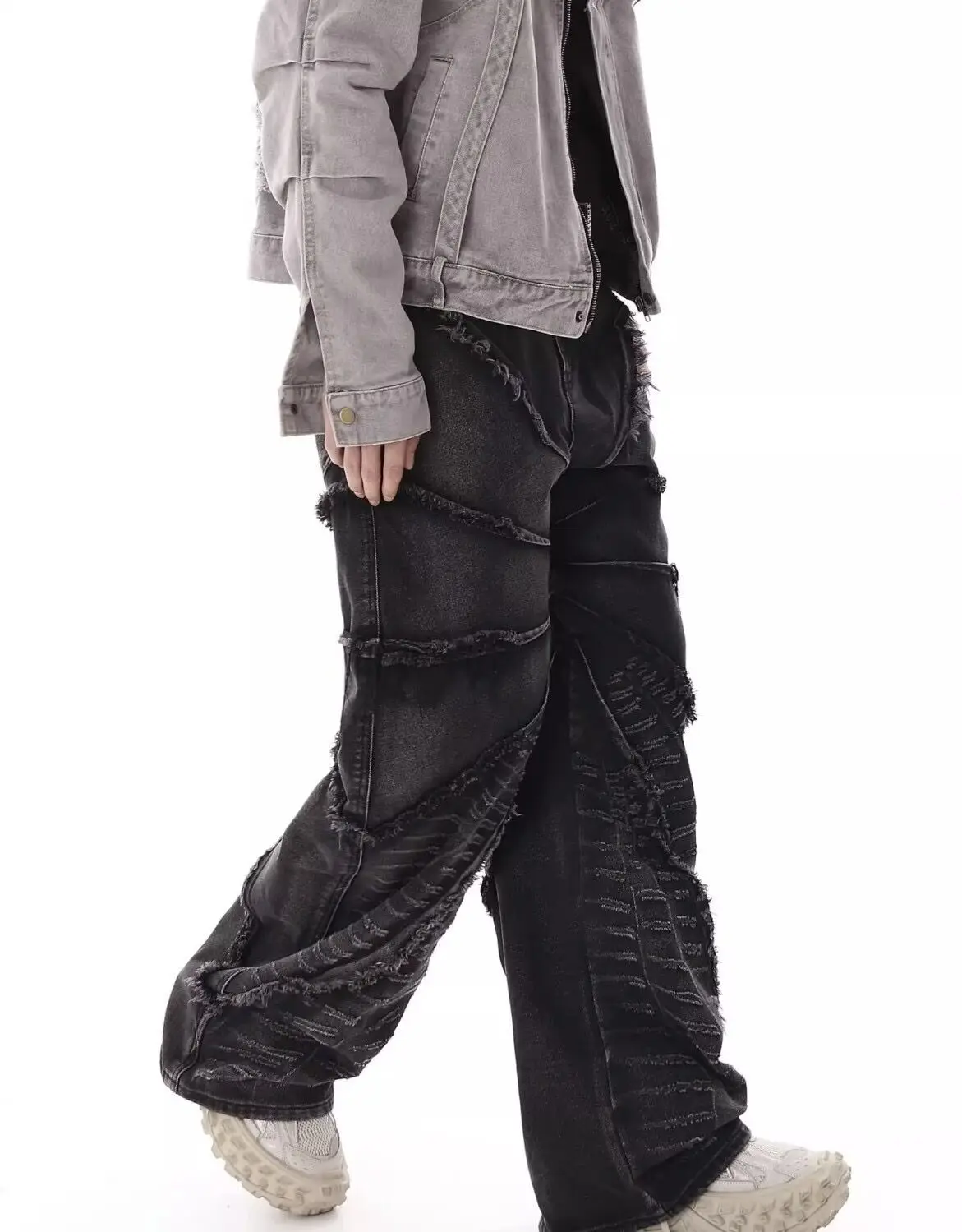 2023 Уличные джинсы-скинни с необработанным краем и высокой талией в стиле ретро, мужские Y2K, модные повседневные, Свободные, Универсальные, с потертостями, широкие, женские - 2