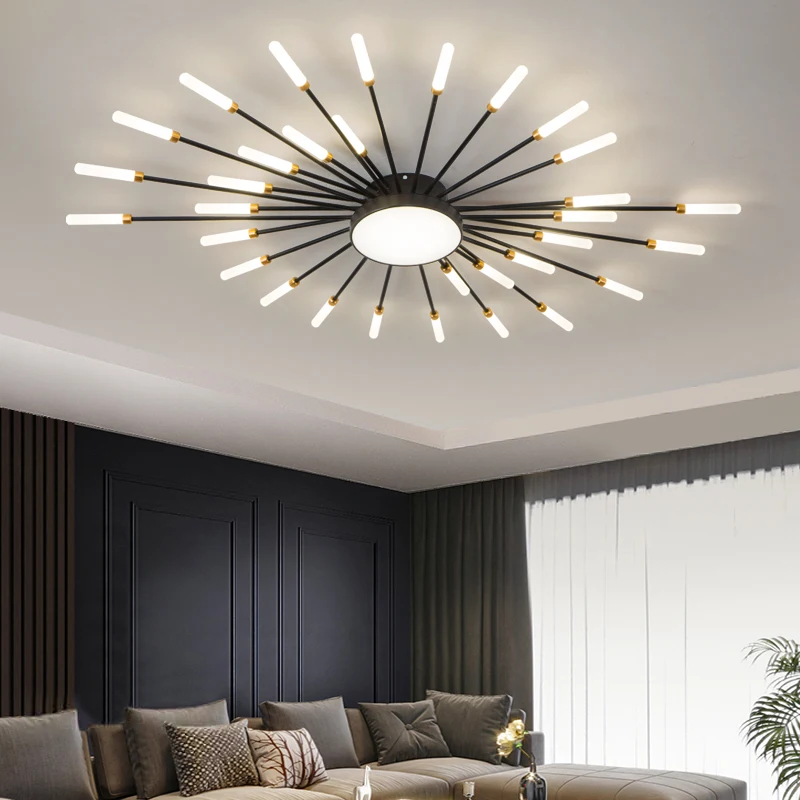 Потолочный светильник Fireworks LED в скандинавском стиле для спальни, гостиной, потолочный светильник, подвесной светильник, черное внутреннее освещение кухни - 2