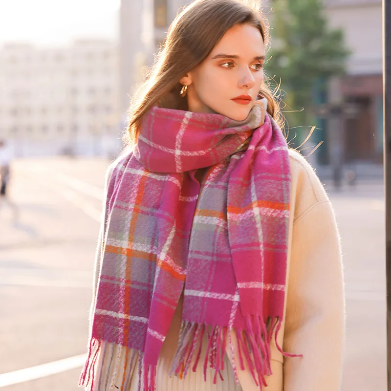 Осенний женский Новый Элегантный шарф в клетку, комфортная теплая утепленная шаль для женщин, зимний повседневный шейный платок для девочек в консервативном стиле - 2