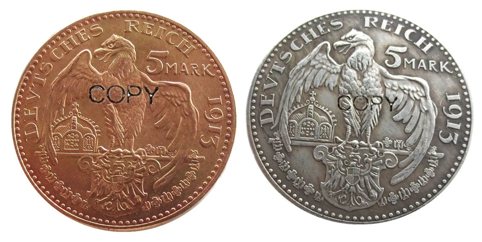 НЕМЕЦКАЯ монета-копия 1913 CU Pattern 5 Mark German ST Bavaria Ludwig III из 100% меди/ серебра с покрытием - 2