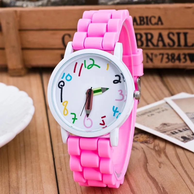 Модные цветные цифровые часы с карандашной указкой Для женщин, девочек, мальчиков, детских часов, силиконовой ленты, кварцевых наручных часов Reloj Mujer - 2