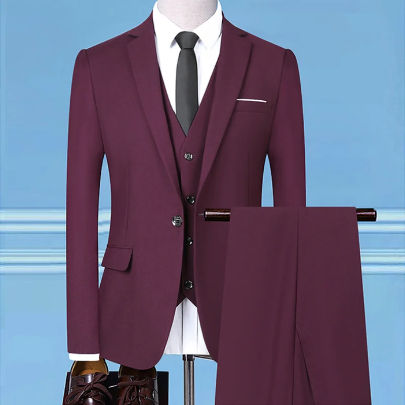 Высококачественный свадебный однотонный костюм (костюм + жилет + брюки), комплект из 3/2 предметов, Новый мужской модный Красивый тренд Smart Casual - 2