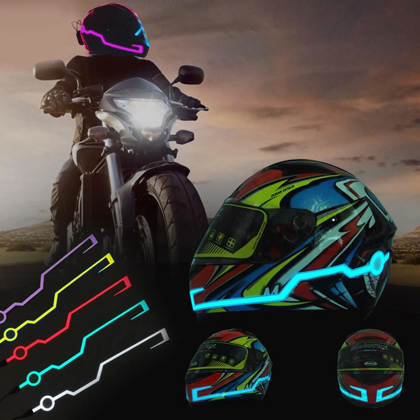 Водонепроницаемый Мотоциклетный Велосипедный шлем Светодиодная полоса холодного света EL Наклейка 4 Мигающих сигнальных огонька Комплект аксессуаров для шлема для ночной езды - 2