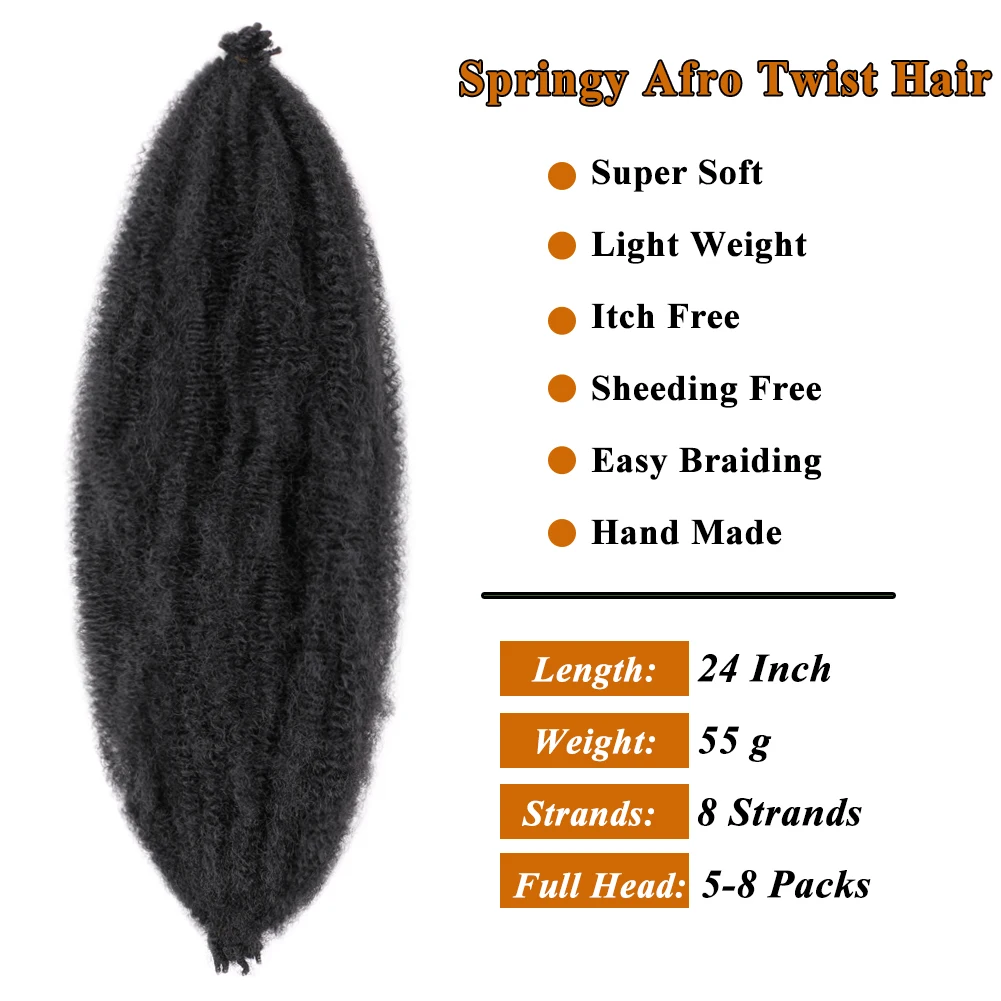 24-дюймовые пружинистые волосы Marley Afro Kinky Twist, предварительно распушенные волосы Spring Twist, синтетические вьющиеся наращивание волос для плетения косичек - 2