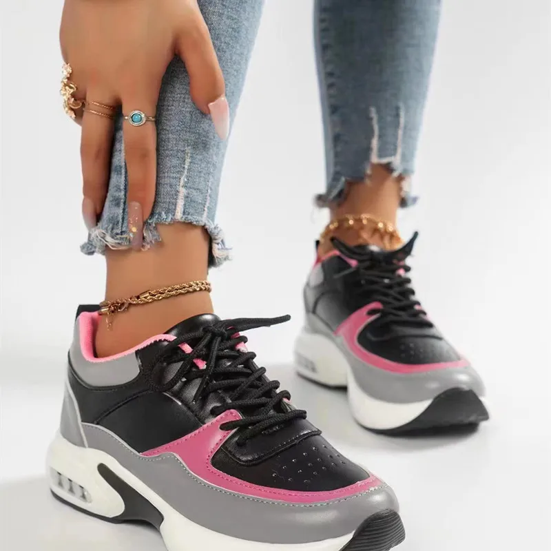 Женские модные массивные кроссовки, женская осенняя спортивная обувь на платформе 2023, женская вулканизированная обувь на шнуровке с толстой подошвой, большие размеры - 2