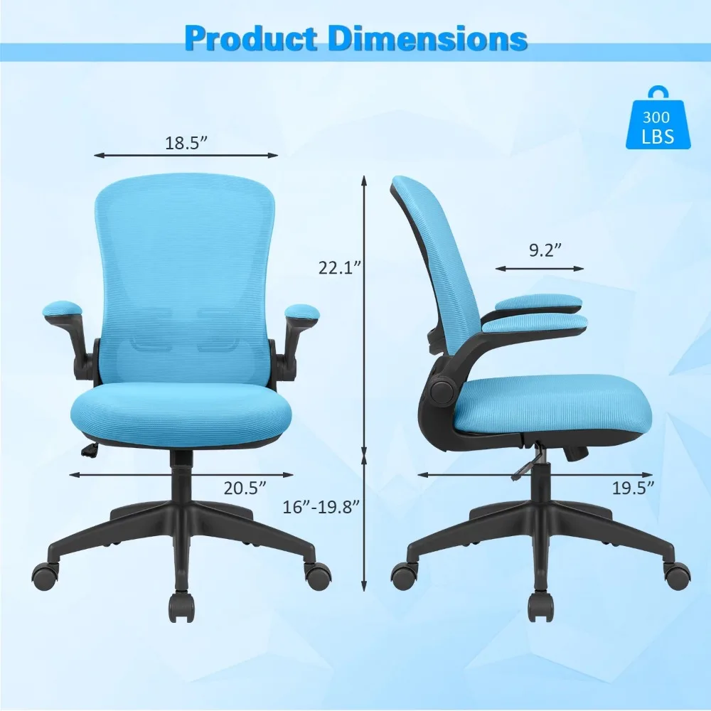 Сетчатый офисный стул со средней спинкой, Эргономичный рабочий стул с откидывающимися подлокотниками, отличная устойчивость и мобильность мебели - 2
