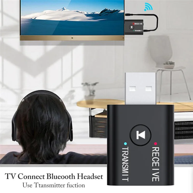 2 В 1 USB Беспроводной адаптер Bluetooth 5.0 Передатчик Bluetooth для компьютера, телевизора, ноутбука, динамика, адаптера гарнитуры, приемника Bluetooth - 2
