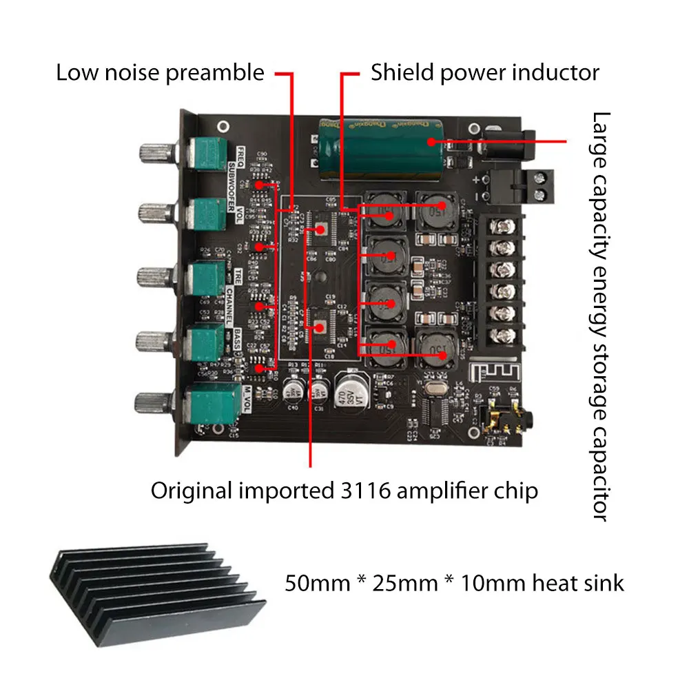 1/3/5шт Плата усилителя сабвуфера 5.0 ZK-TB21 Мощностью 50 Вт *2 + 100 Вт 2.1-Канальный Аудио Стерео Усилитель низких частот - 2