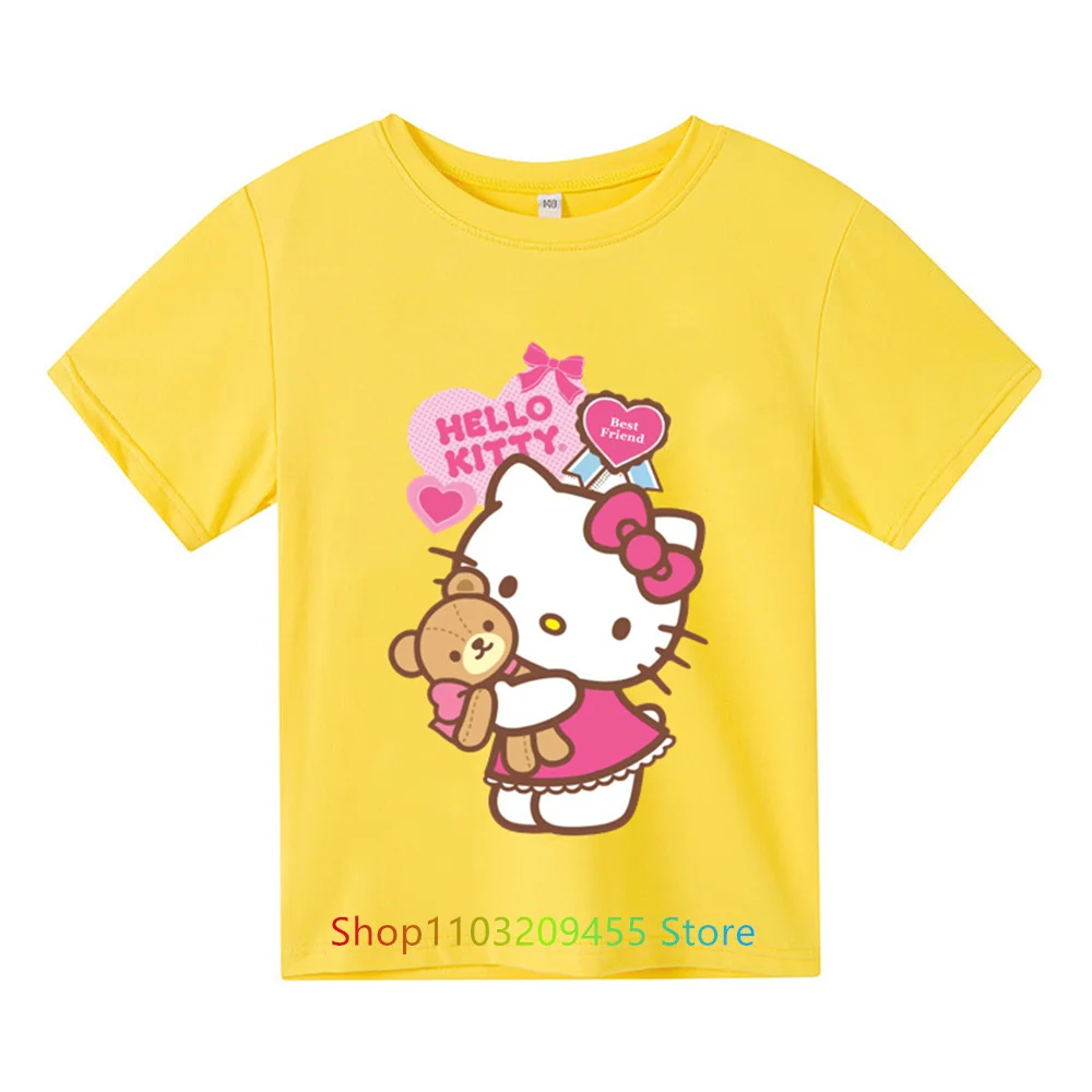 Футболка Hello Kitty, детская одежда для мальчиков и девочек, одежда для девочек, топы с короткими рукавами, спортивная мода с короткими рукавами для детей от 3 до 14 лет - 2