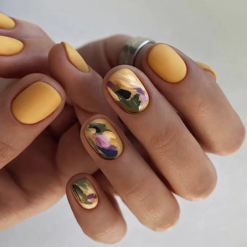 24шт Квадратные Накладные Ногти Sunset Dusk Pattern Design накладные Ногти Короткие Ногти Art Nails Tip Полный Набор Искусственных Ногтей - 2