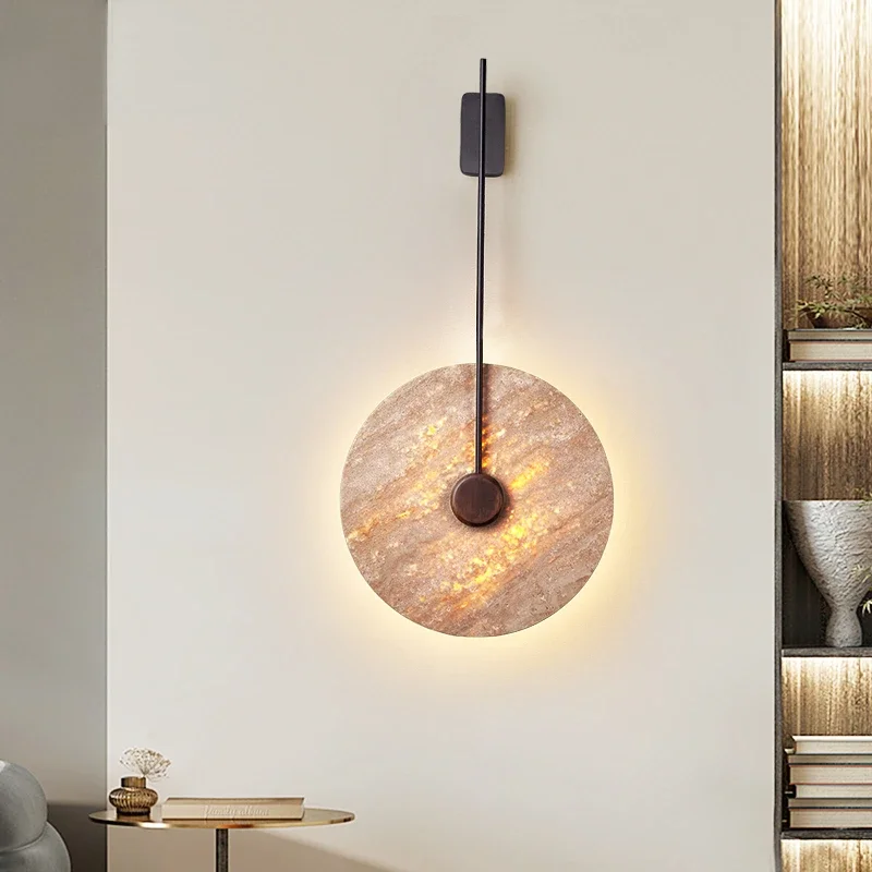 [Зарево заката] Прикроватный светильник для спальни в тихом стиле, мраморный скандинавский гостиничный светильник, роскошная настенная лампа для гостиной - 2