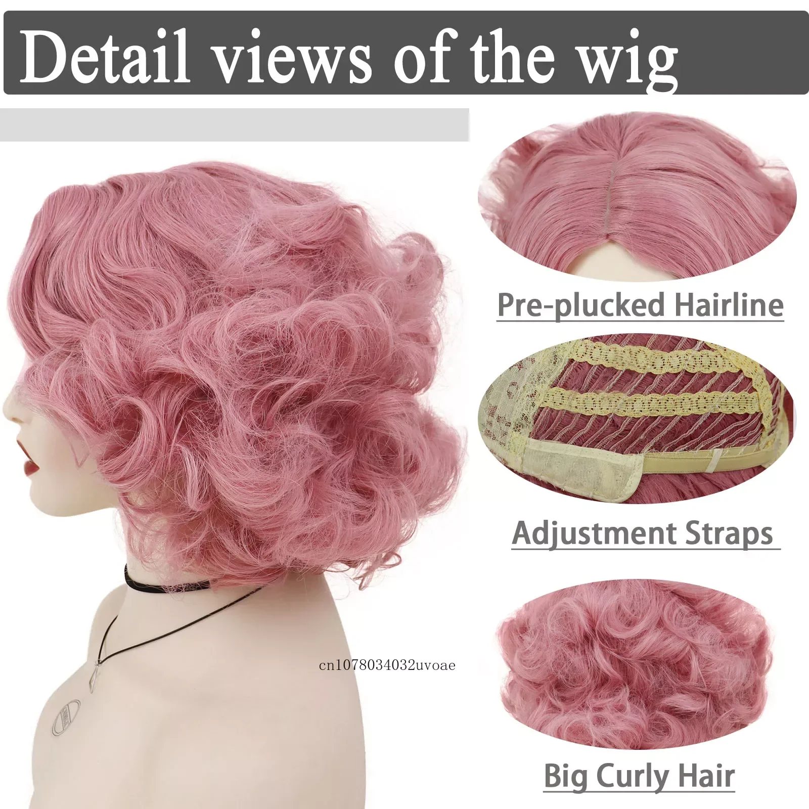 Синтетические розовые парики для косплея для женщин, короткие вьющиеся волосы, парик с боковой челкой, цветные пушистые локоны, парики для костюмов на Хэллоуин для девочек - 2