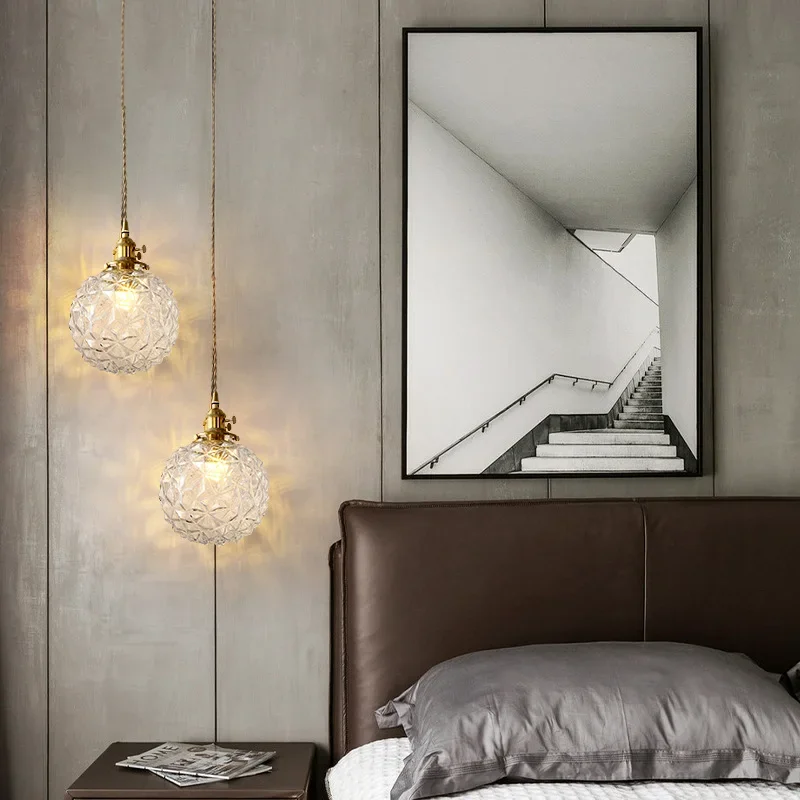 Современные подвесные светильники со стеклянными шарами для спальни, Прикроватные Подвесные светильники, Декоративная лампа для дома, потолочная люстра в скандинавском стиле, Светодиодная - 2
