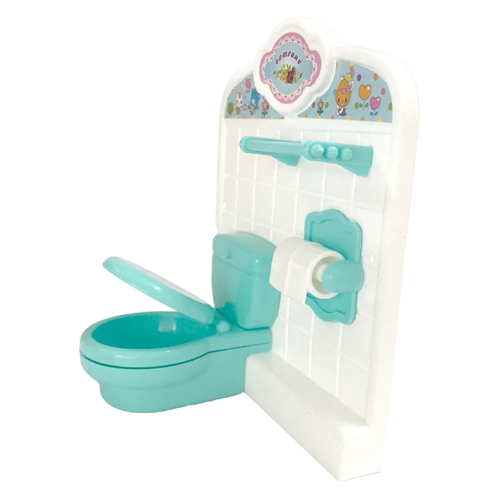 1 комплект мини-мебели Kelly для ванной комнаты, зелено-белый Туалет, кукольный домик, миниатюрные игрушки для куклы Барби, аксессуары для куклы - 2