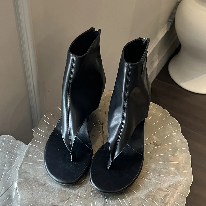 Eilyken Уличный стиль, босоножки с открытым носком на низком каблуке, женские дизайнерские ботинки на молнии, вечерние элегантные шлепанцы, обувь - 2