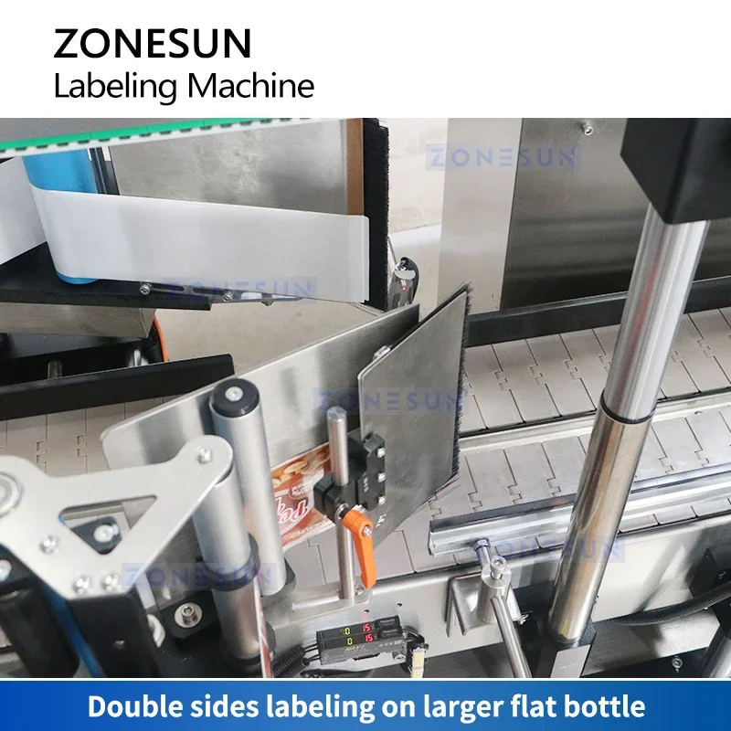 Автоматическая этикетировочная машина для больших бутылок с плоской поверхностью ZONESUN, двусторонний аппликатор этикеток, устройство для наклеивания наклеек ZS-TB300R - 2