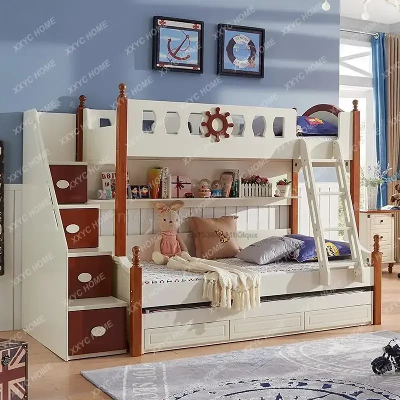 Современная маленькая квартира в скандинавском стиле, детская двухслойная кровать с выдвижными ящиками, раскладная комбинированная детская деревянная двухъярусная кровать для мальчиков - 2