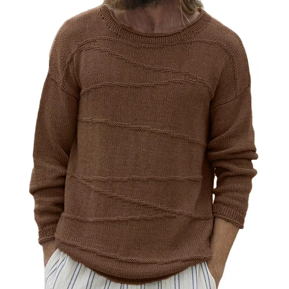 Мужской свитер с манжетами в рубчик, стильные мужские зимние свитера, пуловеры свободного кроя, топы с манжетами в рубчик, дизайн с круглым вырезом, однотонный - 3