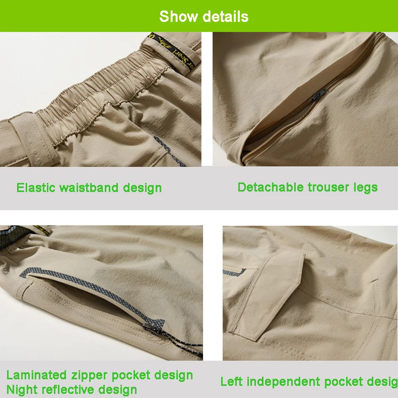 Летние Тонкие водонепроницаемые брюки для горных походов, мужские дышащие быстросохнущие Съемные брюки-карго, охотничьи треккинговые брюки, большие размеры - 3