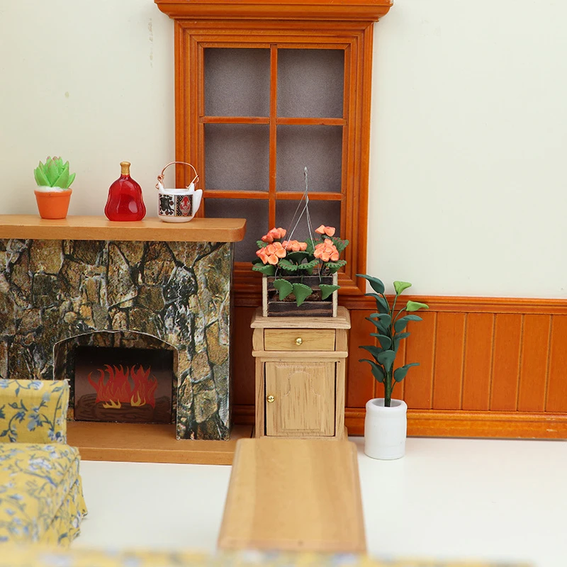 Кукольный домик в миниатюре 1:12, Подвесная Корзина, Растение в горшке, Мини-модель Гортензии, Декор для домашнего сада, Игрушки, Аксессуары для кукольного дома - 3