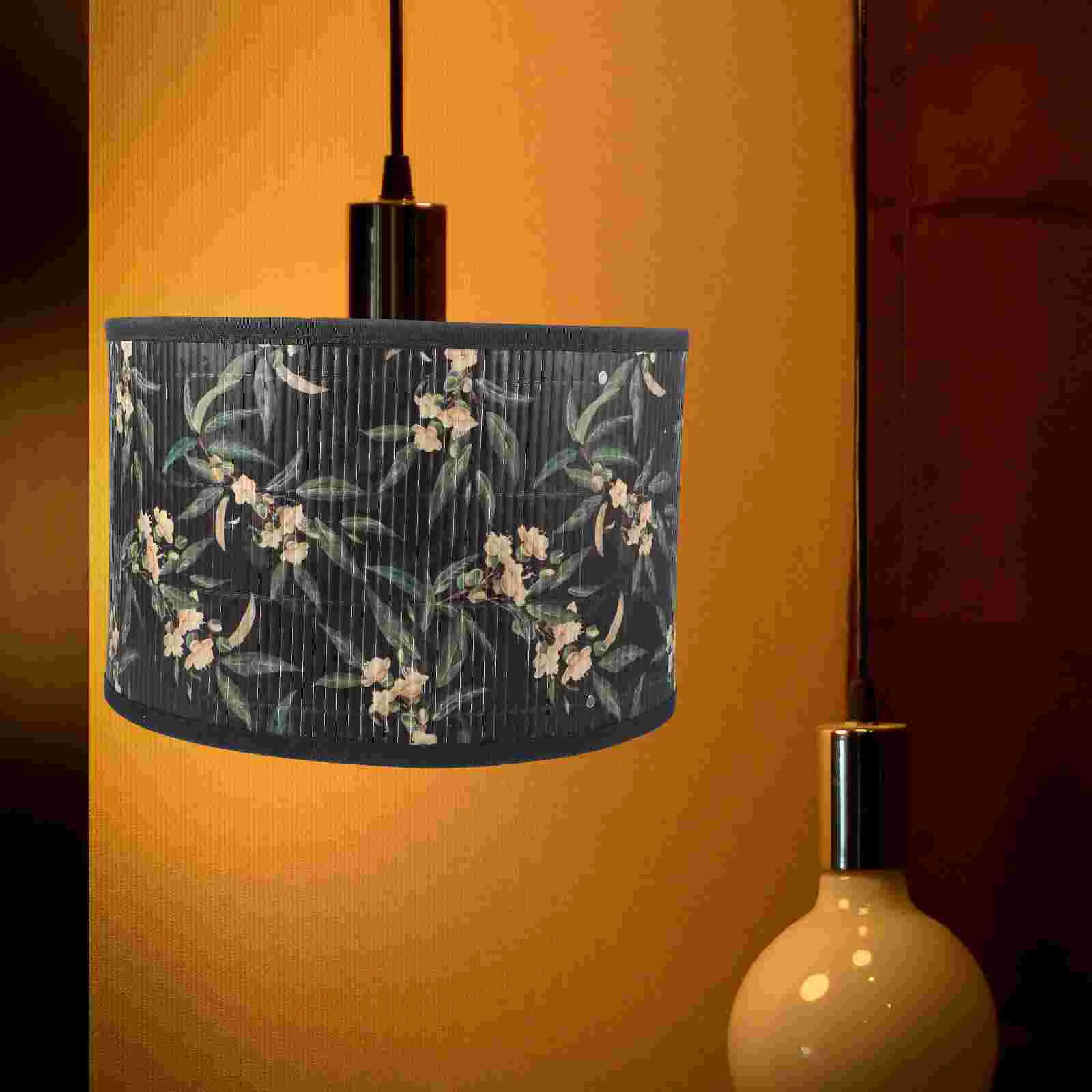 Бамбуковый абажур с цветочным принтом, крышка лампы с винтажной растительной печатью, сменный абажур для лампы - 3