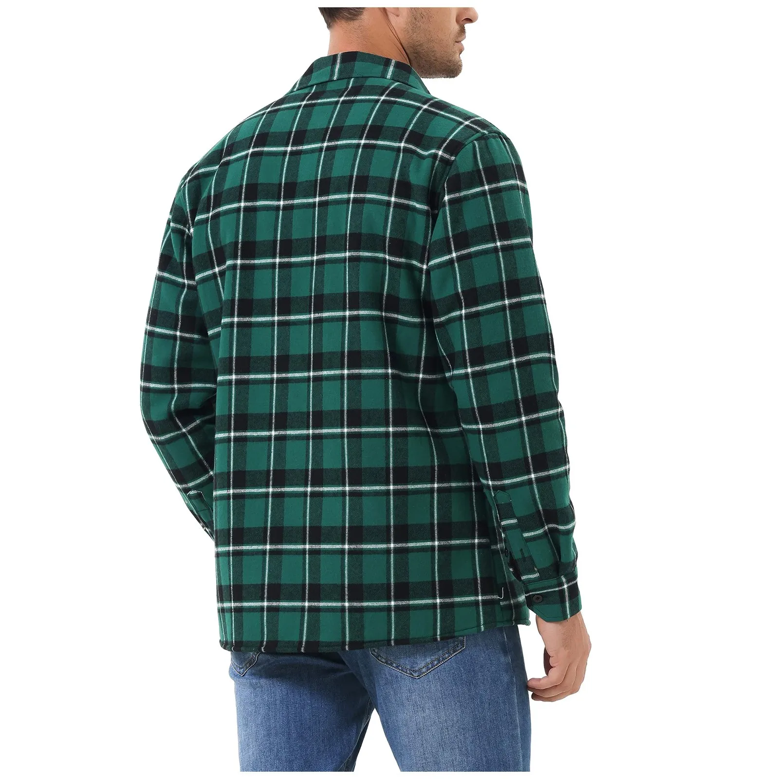 2023 Новая мужская утолщенная куртка с длинными рукавами и лацканами, клетчатая куртка из композитного плюша, зимняя теплая верхняя одежда, мужская одежда - 3