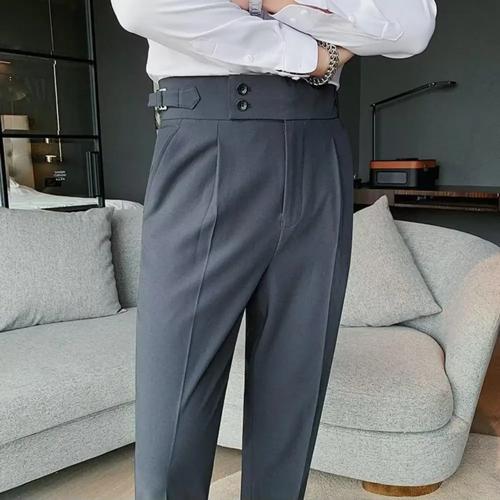 Мужские брюки Классические Мужские Офисные Брюки Slim Fit С Высокой Талией И Винтажными Карманами для Официальных Мужских Брюк В Деловом Стиле - 3