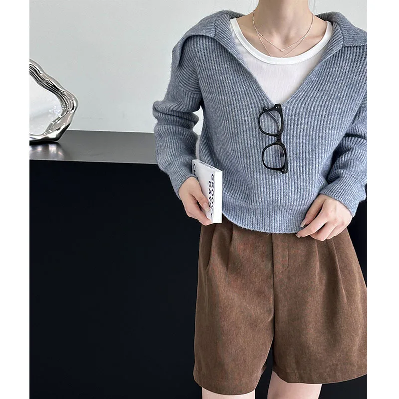 2023 Женские осенние свитера и пуловеры из двух частей, вязаные женские пуловеры с длинным рукавом, женские джемперы, женские топы - 3