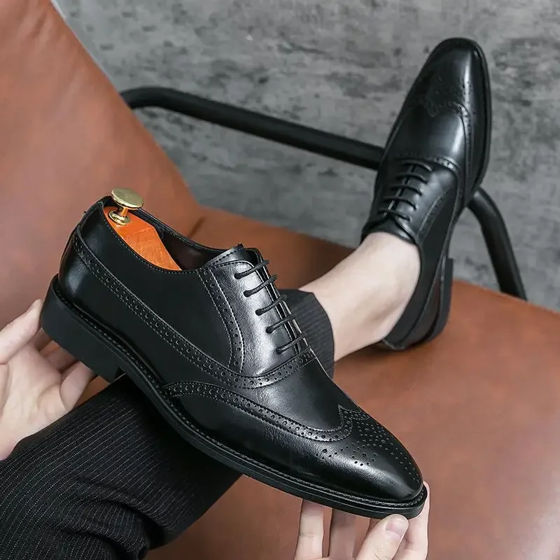 Повседневная Кожаная обувь Мужская Деловая Официальная одежда в Британском стиле Мужская обувь 2023 г. Новая Весенне-осенняя мужская обувь из натуральной кожи - 3