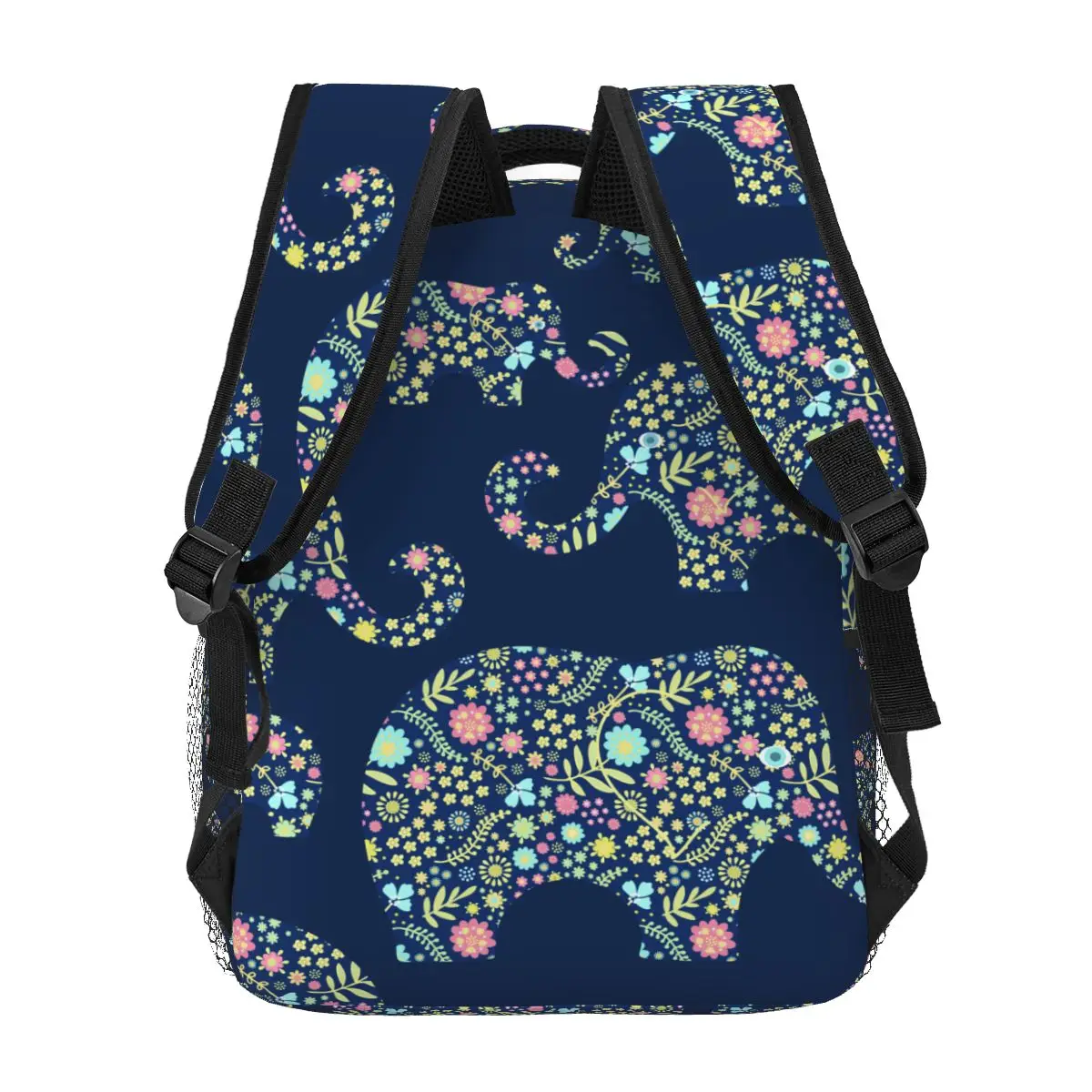 Повседневный новый простой женский рюкзак для подростковых путешествий, сумка через плечо с цветочными слонами на синем фоне - 3