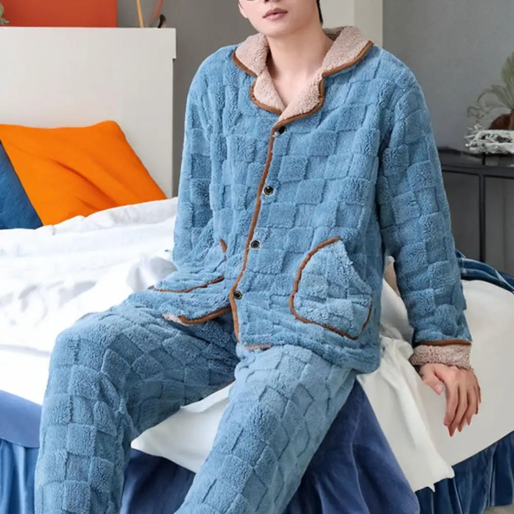 Мужская плюшевая пижама, мужская зимняя одежда для отдыха, плюшевое теплое пальто, брюки из кораллового флиса, комплект для уютного дома, мужская зимняя одежда для отдыха - 3